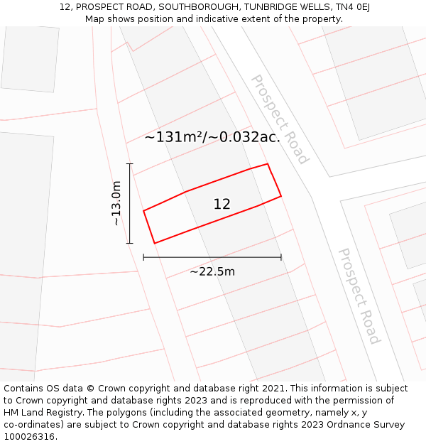 12, PROSPECT ROAD, SOUTHBOROUGH, TUNBRIDGE WELLS, TN4 0EJ: Plot and title map