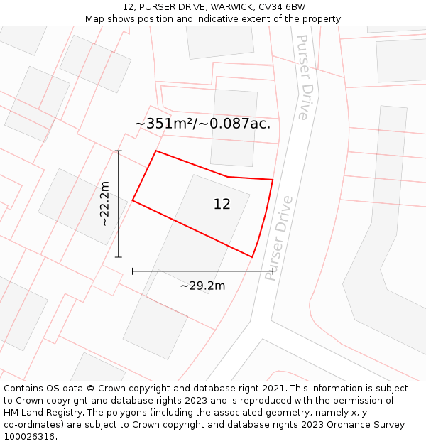 12, PURSER DRIVE, WARWICK, CV34 6BW: Plot and title map