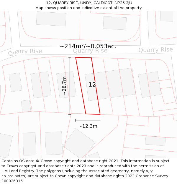 12, QUARRY RISE, UNDY, CALDICOT, NP26 3JU: Plot and title map