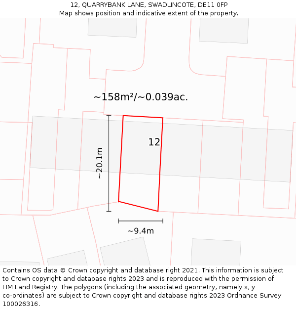 12, QUARRYBANK LANE, SWADLINCOTE, DE11 0FP: Plot and title map