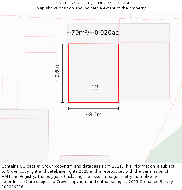 12, QUEENS COURT, LEDBURY, HR8 2AL: Plot and title map