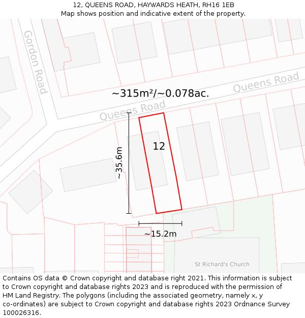 12, QUEENS ROAD, HAYWARDS HEATH, RH16 1EB: Plot and title map