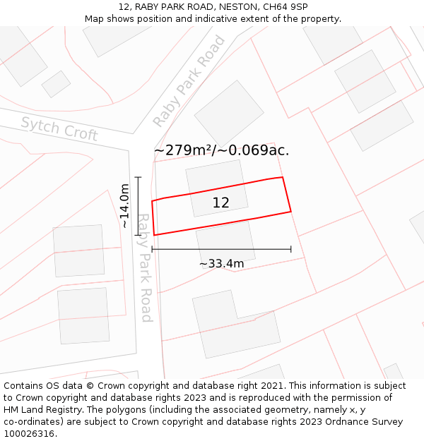 12, RABY PARK ROAD, NESTON, CH64 9SP: Plot and title map