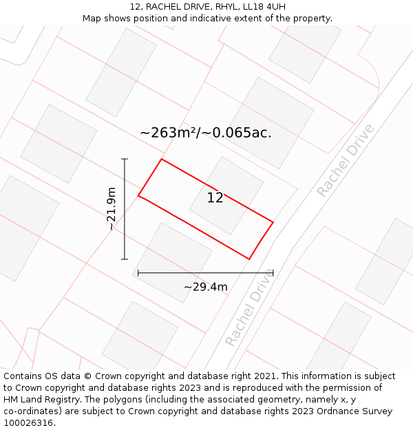 12, RACHEL DRIVE, RHYL, LL18 4UH: Plot and title map