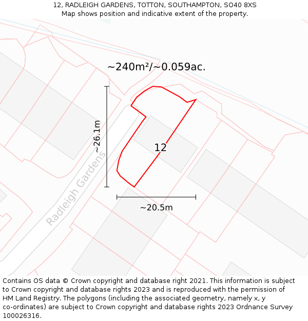 12, RADLEIGH GARDENS, TOTTON, SOUTHAMPTON, SO40 8XS: Plot and title map