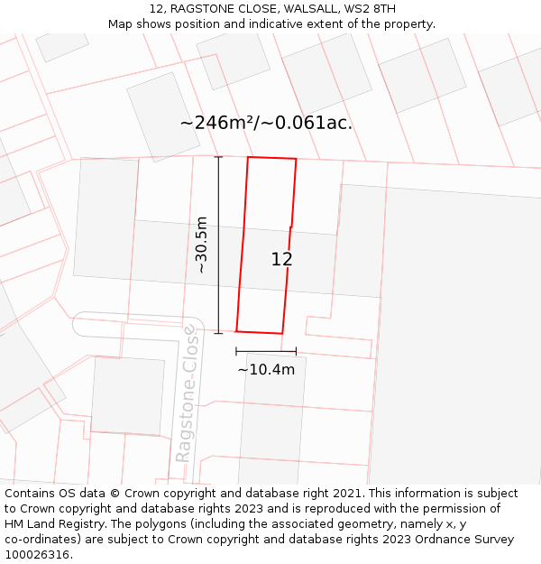 12, RAGSTONE CLOSE, WALSALL, WS2 8TH: Plot and title map