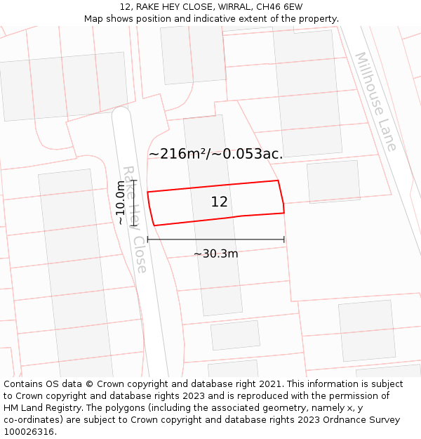 12, RAKE HEY CLOSE, WIRRAL, CH46 6EW: Plot and title map