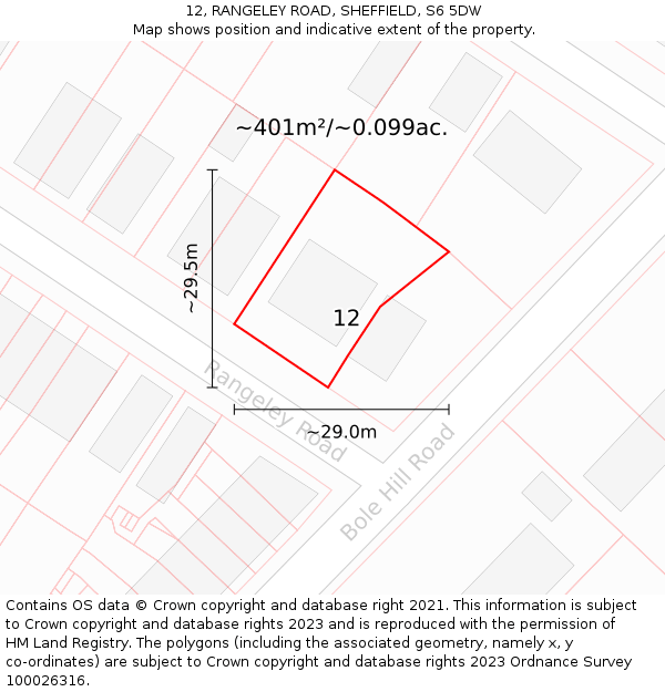 12, RANGELEY ROAD, SHEFFIELD, S6 5DW: Plot and title map