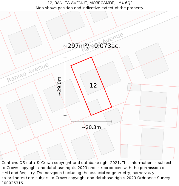 12, RANLEA AVENUE, MORECAMBE, LA4 6QF: Plot and title map