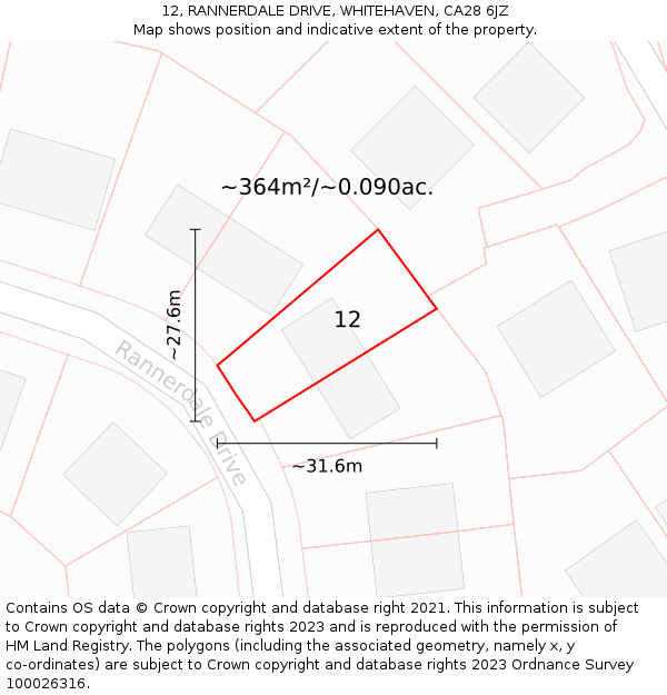 12, RANNERDALE DRIVE, WHITEHAVEN, CA28 6JZ: Plot and title map