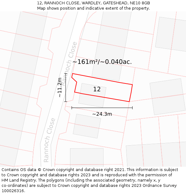 12, RANNOCH CLOSE, WARDLEY, GATESHEAD, NE10 8GB: Plot and title map