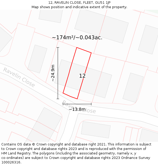 12, RAVELIN CLOSE, FLEET, GU51 1JP: Plot and title map