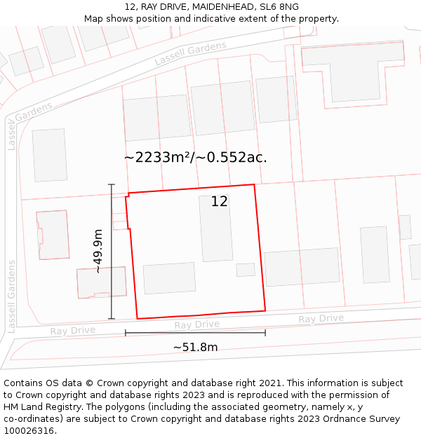 12, RAY DRIVE, MAIDENHEAD, SL6 8NG: Plot and title map