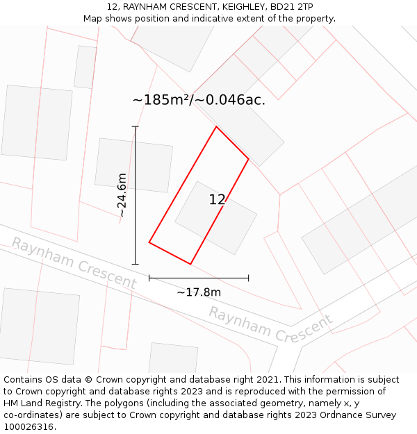 12, RAYNHAM CRESCENT, KEIGHLEY, BD21 2TP: Plot and title map