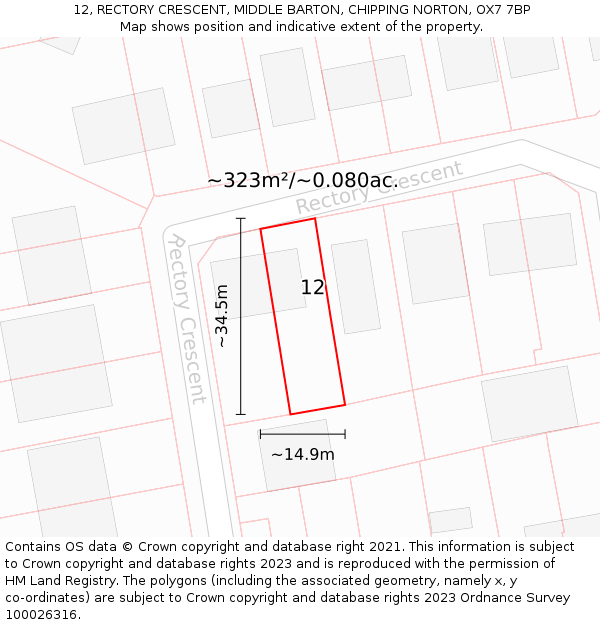 12, RECTORY CRESCENT, MIDDLE BARTON, CHIPPING NORTON, OX7 7BP: Plot and title map