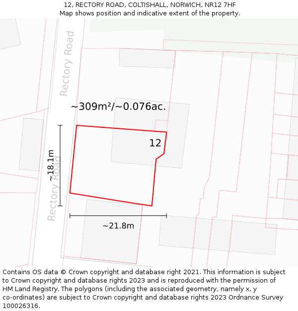 12, RECTORY ROAD, COLTISHALL, NORWICH, NR12 7HF: Plot and title map