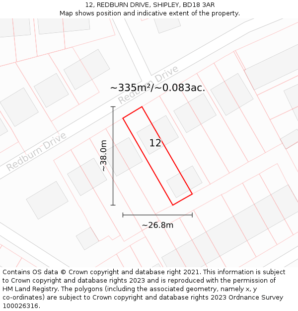 12, REDBURN DRIVE, SHIPLEY, BD18 3AR: Plot and title map