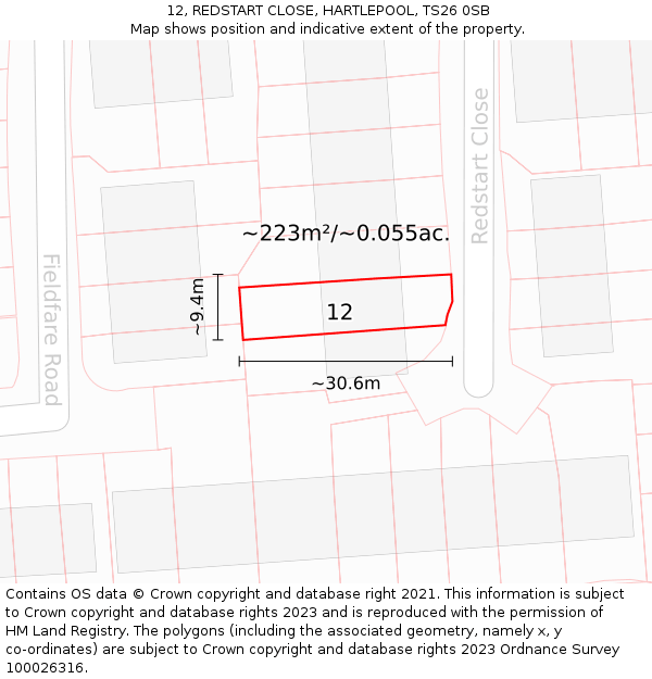 12, REDSTART CLOSE, HARTLEPOOL, TS26 0SB: Plot and title map