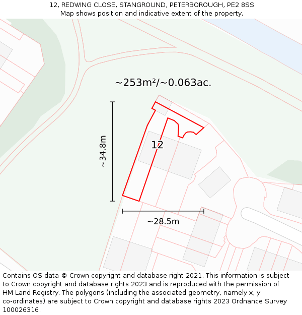 12, REDWING CLOSE, STANGROUND, PETERBOROUGH, PE2 8SS: Plot and title map