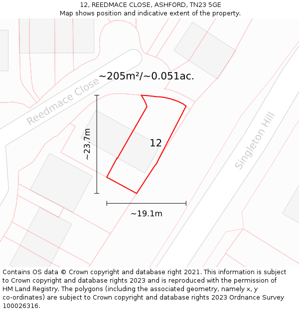 12, REEDMACE CLOSE, ASHFORD, TN23 5GE: Plot and title map