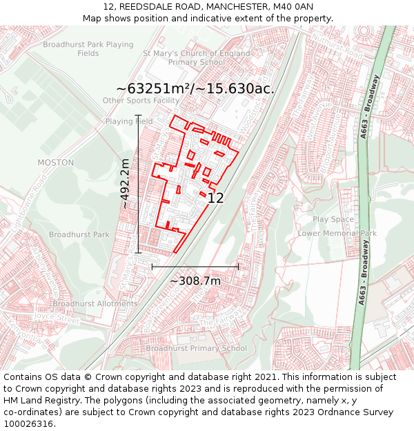 12, REEDSDALE ROAD, MANCHESTER, M40 0AN: Plot and title map