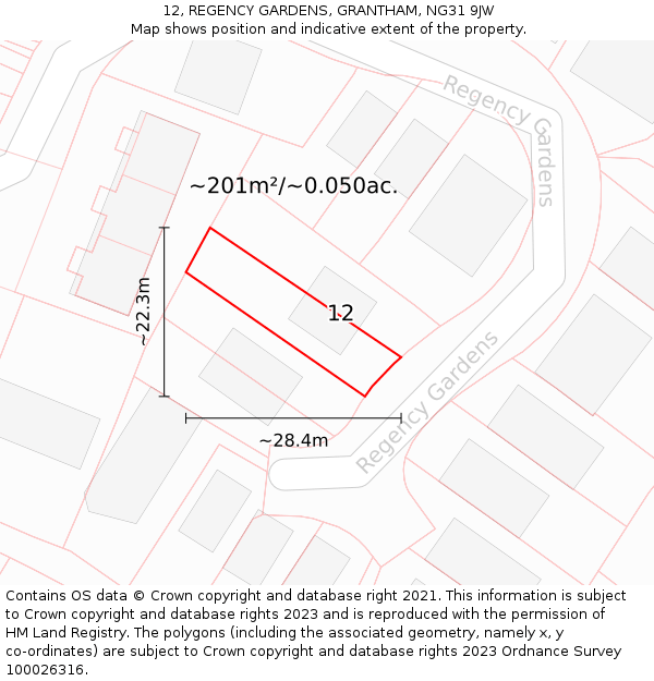 12, REGENCY GARDENS, GRANTHAM, NG31 9JW: Plot and title map