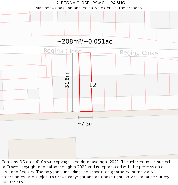 12, REGINA CLOSE, IPSWICH, IP4 5HG: Plot and title map