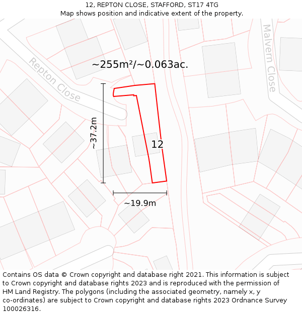 12, REPTON CLOSE, STAFFORD, ST17 4TG: Plot and title map