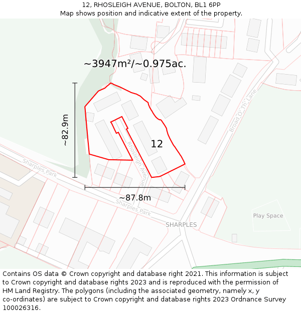 12, RHOSLEIGH AVENUE, BOLTON, BL1 6PP: Plot and title map