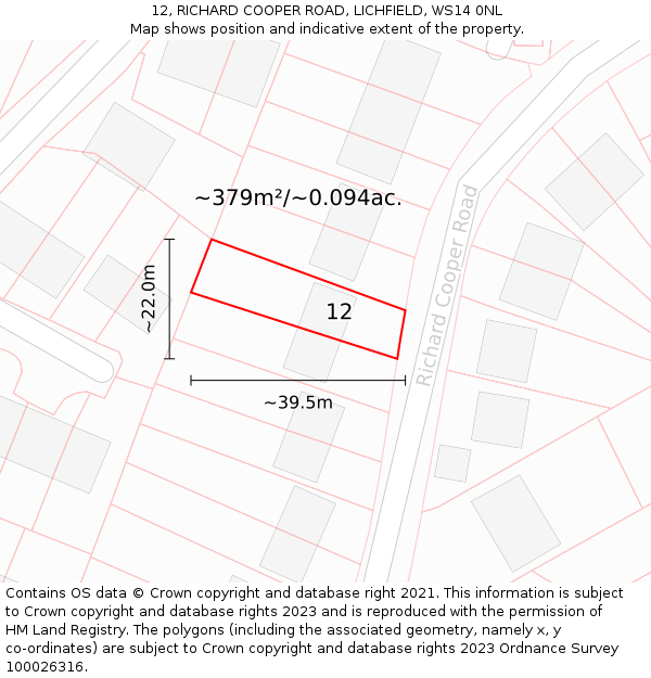 12, RICHARD COOPER ROAD, LICHFIELD, WS14 0NL: Plot and title map