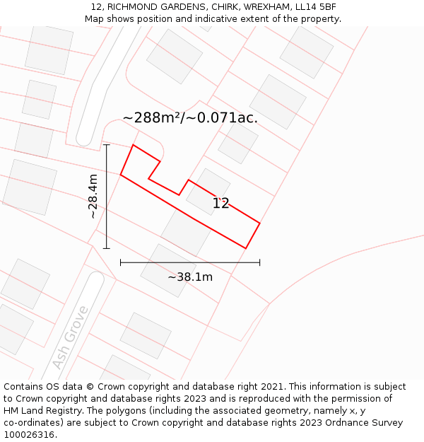 12, RICHMOND GARDENS, CHIRK, WREXHAM, LL14 5BF: Plot and title map