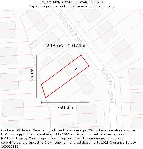 12, RICHMOND ROAD, REDCAR, TS10 2EX: Plot and title map