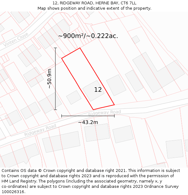 12, RIDGEWAY ROAD, HERNE BAY, CT6 7LL: Plot and title map