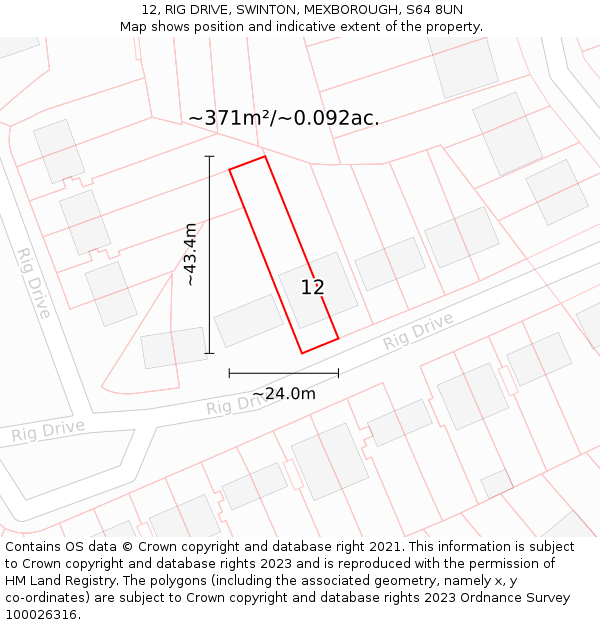 12, RIG DRIVE, SWINTON, MEXBOROUGH, S64 8UN: Plot and title map