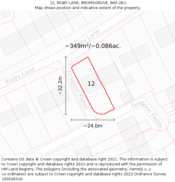 12, RIGBY LANE, BROMSGROVE, B60 2EU: Plot and title map