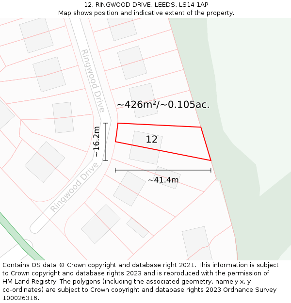 12, RINGWOOD DRIVE, LEEDS, LS14 1AP: Plot and title map