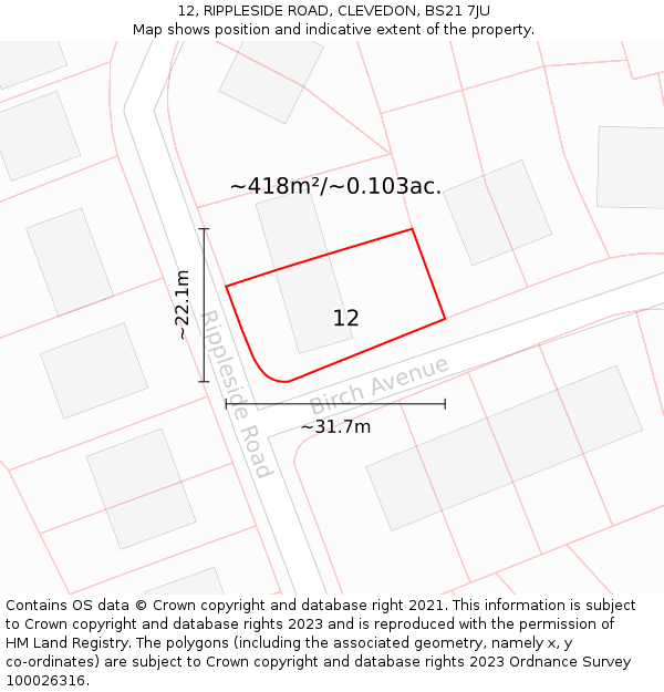 12, RIPPLESIDE ROAD, CLEVEDON, BS21 7JU: Plot and title map