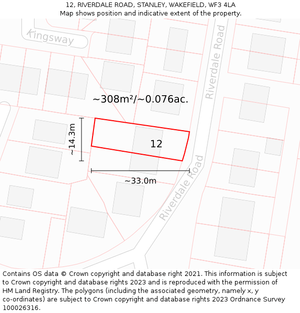 12, RIVERDALE ROAD, STANLEY, WAKEFIELD, WF3 4LA: Plot and title map