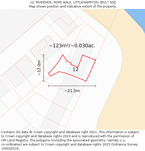 12, RIVERSIDE, ROPE WALK, LITTLEHAMPTON, BN17 5DE: Plot and title map