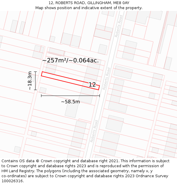 12, ROBERTS ROAD, GILLINGHAM, ME8 0AY: Plot and title map