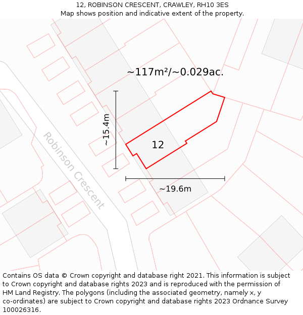 12, ROBINSON CRESCENT, CRAWLEY, RH10 3ES: Plot and title map