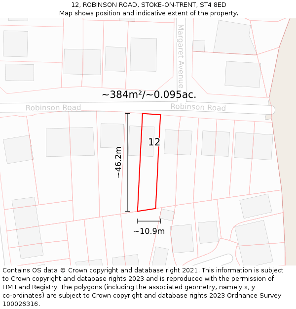 12, ROBINSON ROAD, STOKE-ON-TRENT, ST4 8ED: Plot and title map