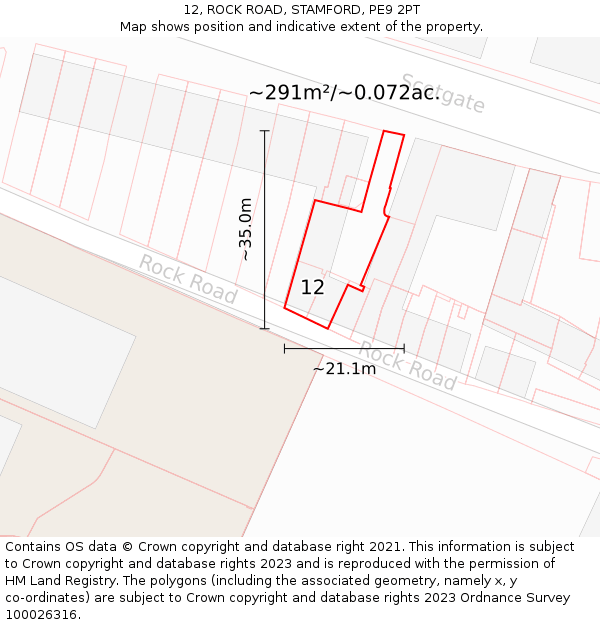 12, ROCK ROAD, STAMFORD, PE9 2PT: Plot and title map