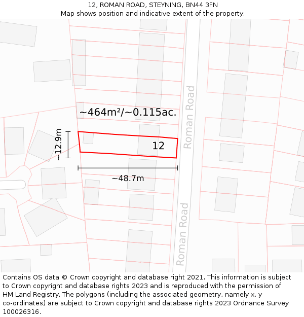 12, ROMAN ROAD, STEYNING, BN44 3FN: Plot and title map