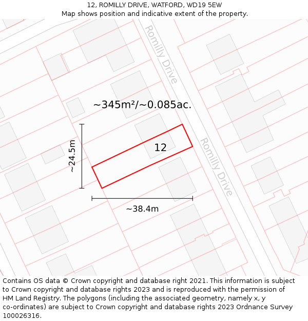 12, ROMILLY DRIVE, WATFORD, WD19 5EW: Plot and title map