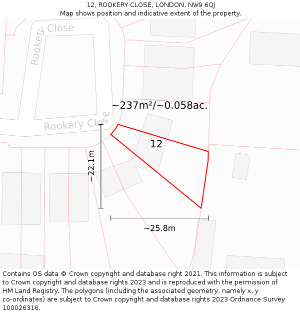 12, ROOKERY CLOSE, LONDON, NW9 6QJ: Plot and title map