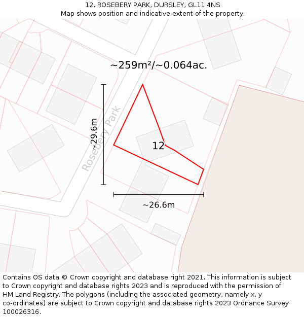 12, ROSEBERY PARK, DURSLEY, GL11 4NS: Plot and title map