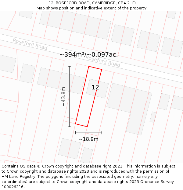 12, ROSEFORD ROAD, CAMBRIDGE, CB4 2HD: Plot and title map