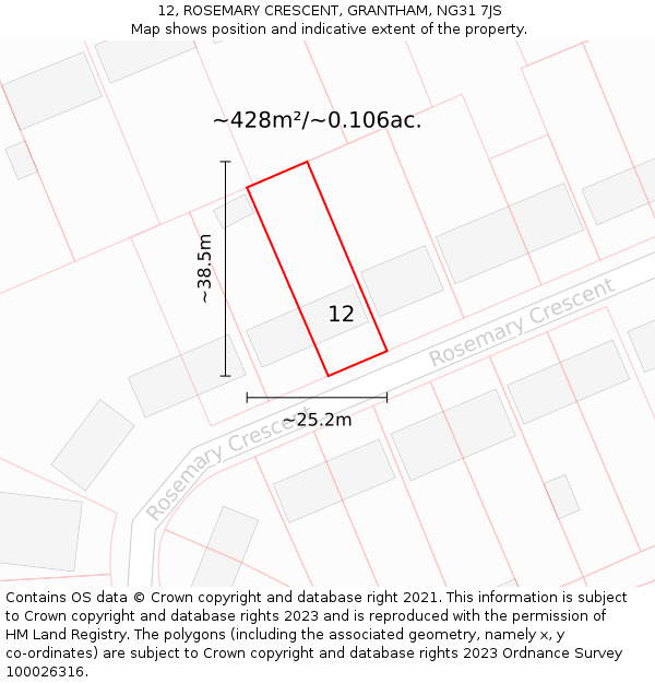 12, ROSEMARY CRESCENT, GRANTHAM, NG31 7JS: Plot and title map