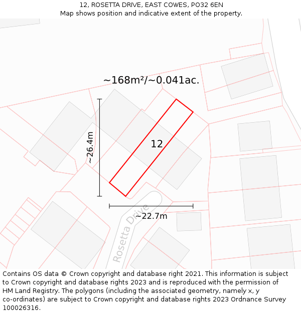 12, ROSETTA DRIVE, EAST COWES, PO32 6EN: Plot and title map